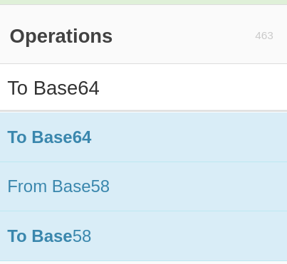 Using the search feature to find "To Base64